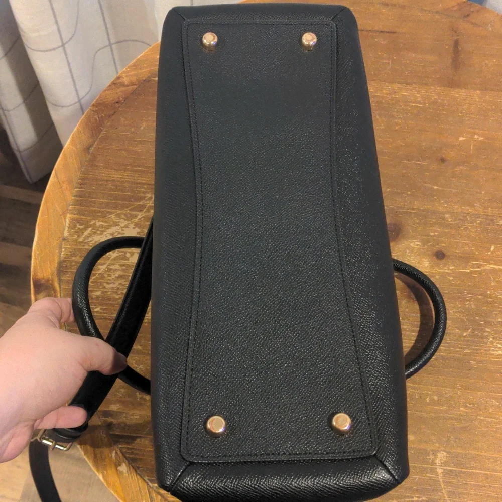 Coach Lillie Carryall Black Crossgrain Leather Satchel Crossbody Bag - Picture 12 of 13